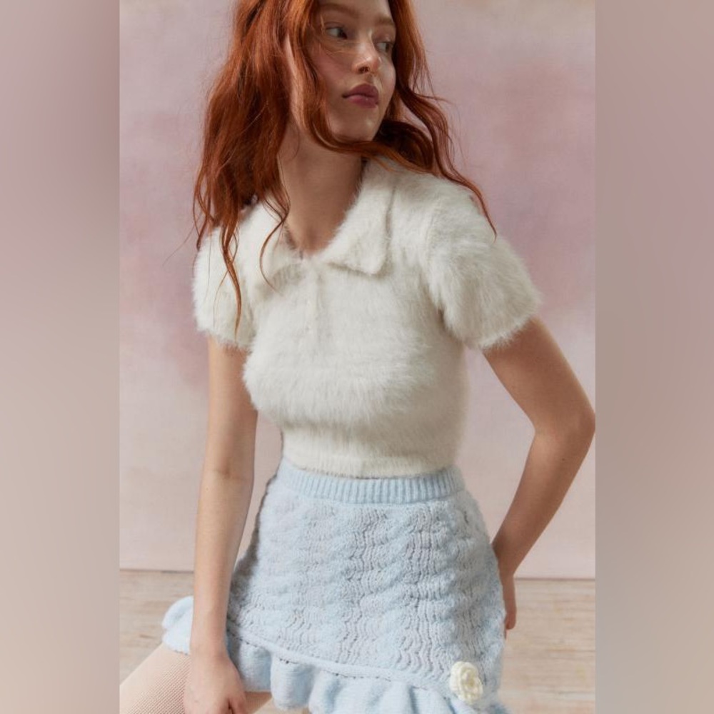 Urban outfitters Luna Fuzzy Polo Sweater White